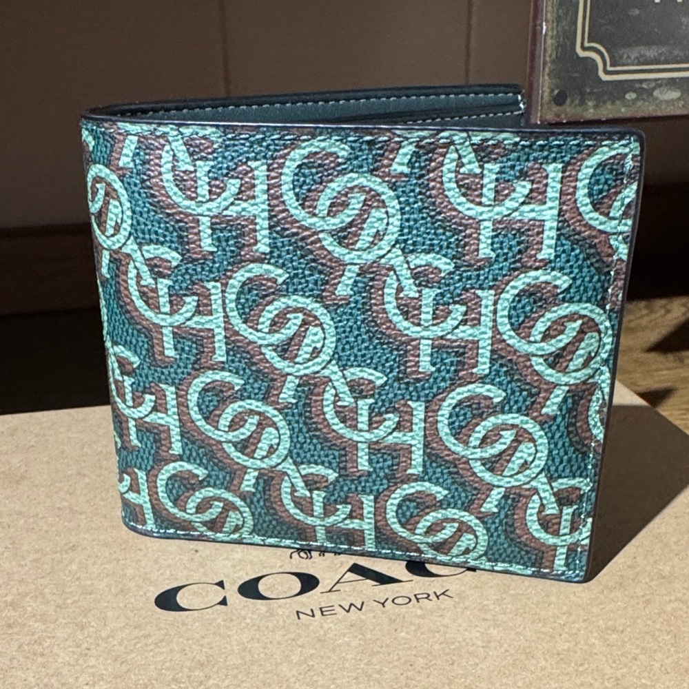 Coach Men's Teal and Brown Card Holder